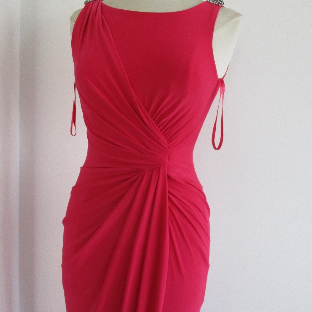 LAUREN RALPH LAURENT LONG DRESS PINK COLOR DRAPED W/ SILVER DETAIL SIZE 4P NEW!!